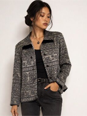 Sunshine Starshine Vintage 90s Shimmer Tapestry Floral Jacket Blazer Large